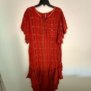 Free People Red Striped Midi Dress
